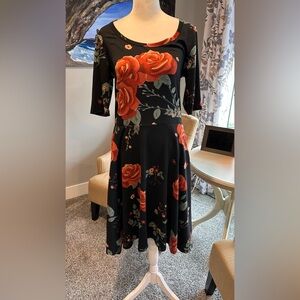 Lularoe Nicole Floral Black Dress with Pockets, Size Large